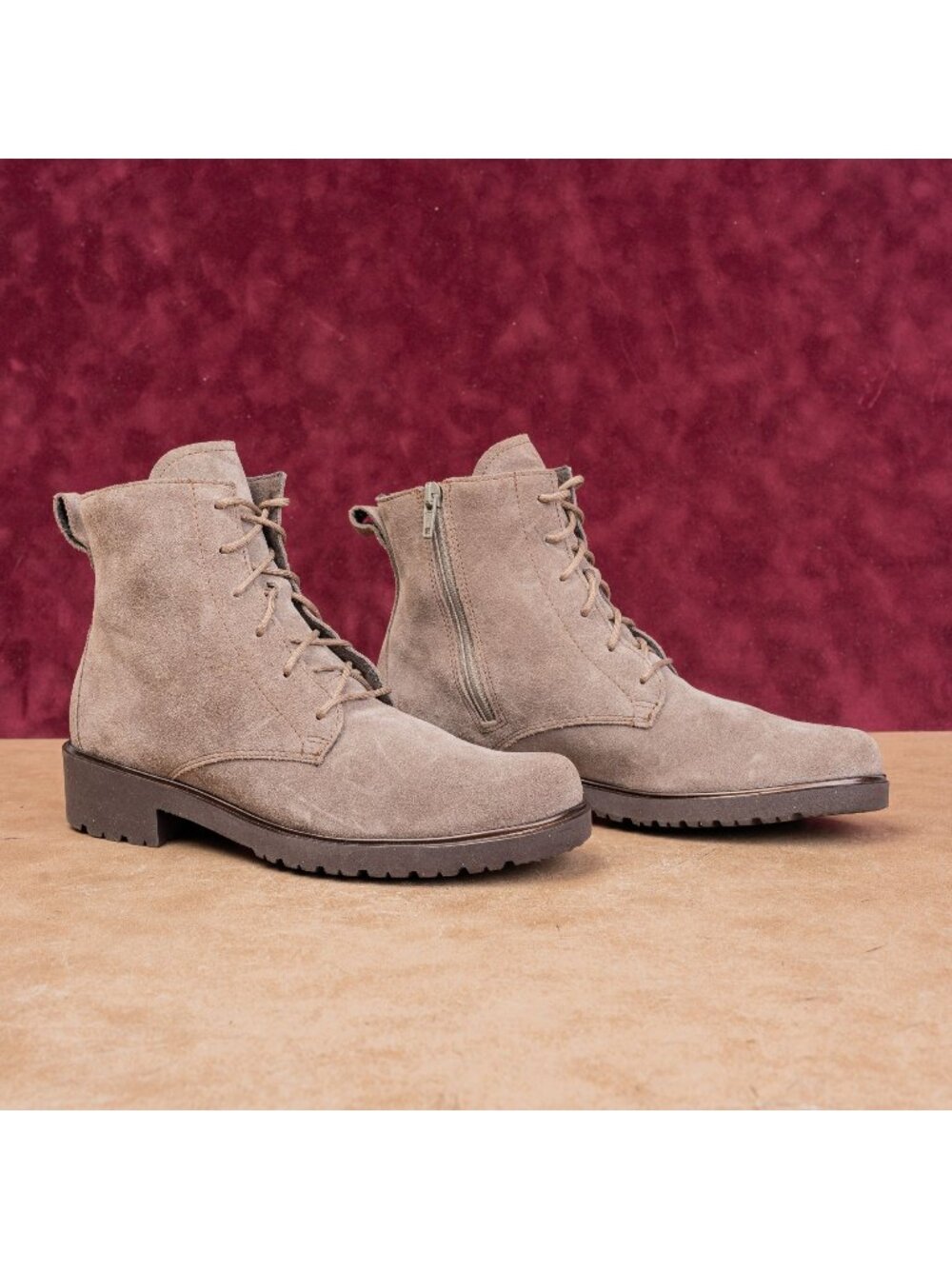 Munro Women Finley Comfortable Taupe Suede Lace-up Combat Ankle Zip Boots sz 7.5